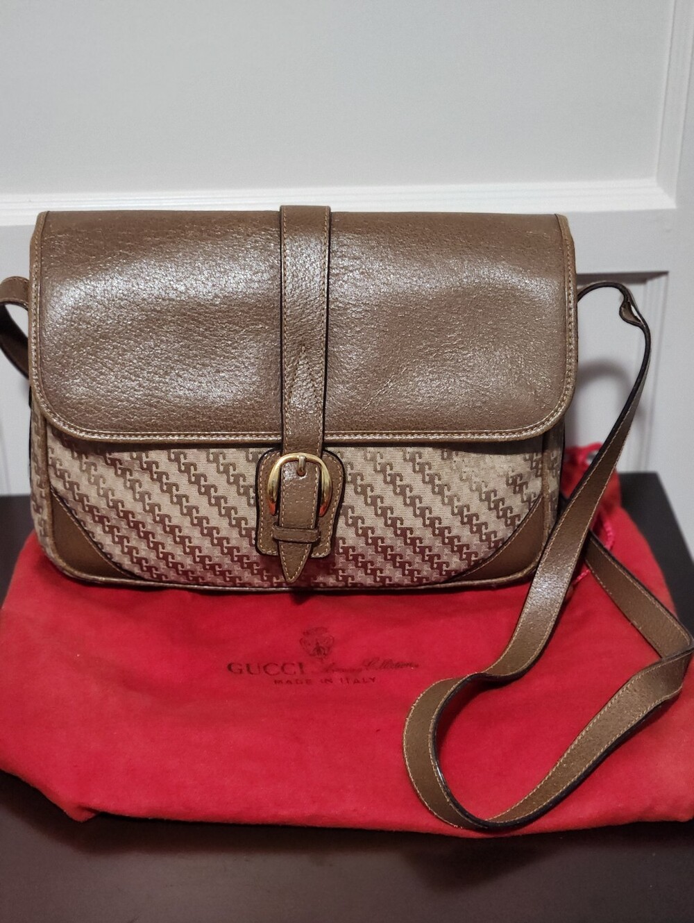 Vintage Gucci Micro GG Flap Shoulder Bag & Original Red Dustbag Set